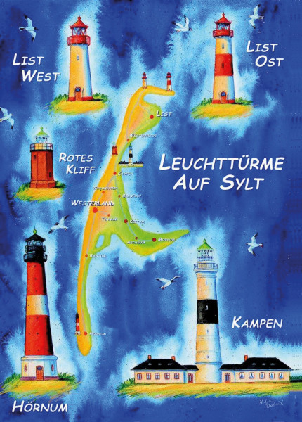 Postkarte Leuchttürme auf Sylt