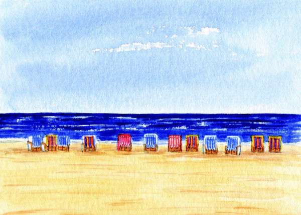 Postkarte Viele Strandkörbe