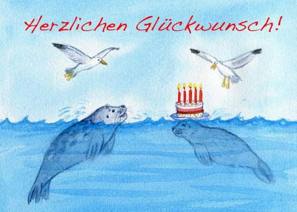 Postkarte A6 Robben, Herzlichen...