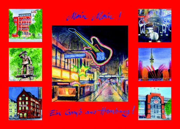 Postkarte A6 Collage Reeperbahn