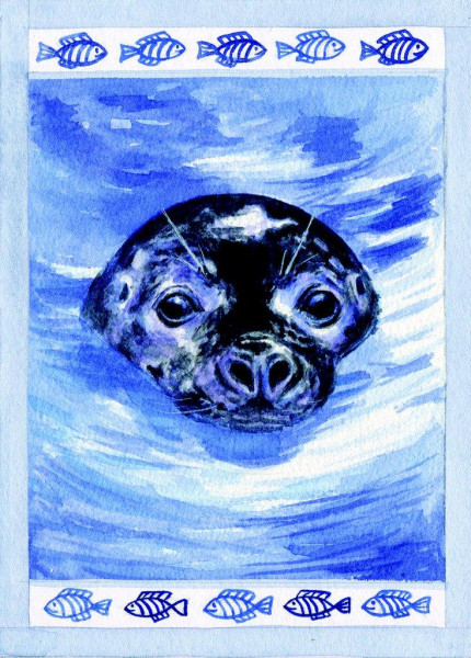 Postkarte Robbe im Meer