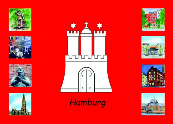 Postkarte A6 Collage Hamburg Wappen 3