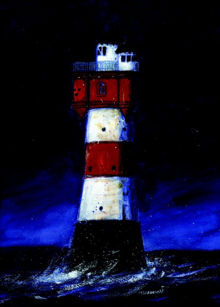 Postkarte Roter Sand bei Nacht