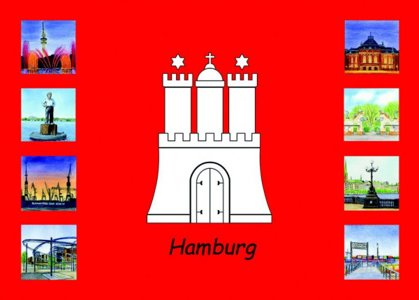 Postkarte A6 Collage Hamburg Wappen 2