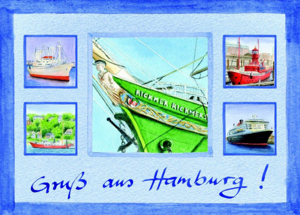 Postkarte A6 Collage Schiffe