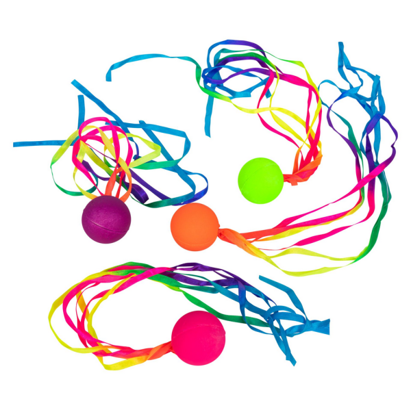 Vollgummiball mit neonfarbenen Schleifen