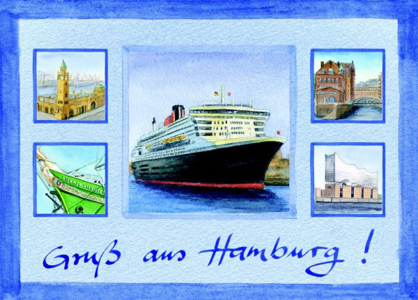 Postkarte A6 Collage Queen Mary 2