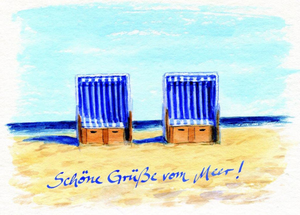 Postkarte Zwei Strandkörbe, mit Gruß