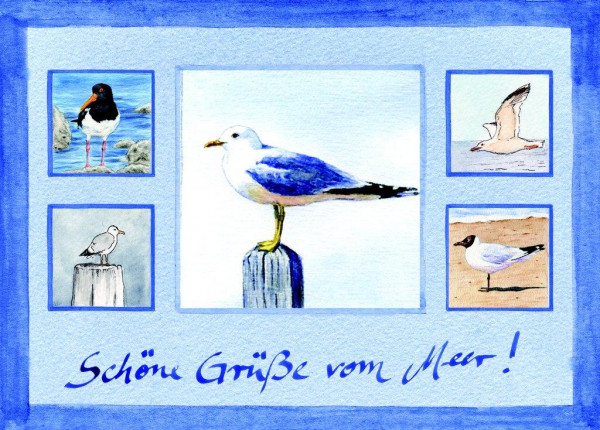 Postkarte Collage Möwen, Pfahlmöwe