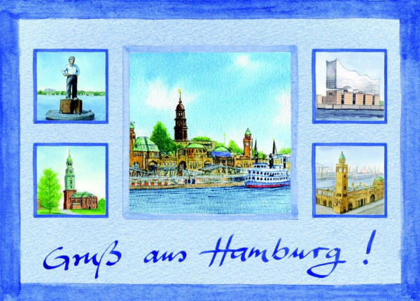 Postkarte A6 Collage Hafen