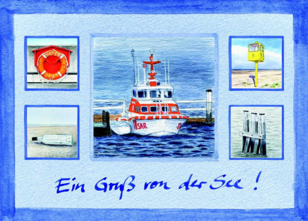 Postkarte Collage Rettungskreuzer