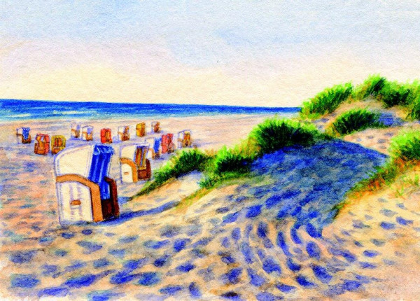 Postkarte Strandkörbe/Dünen