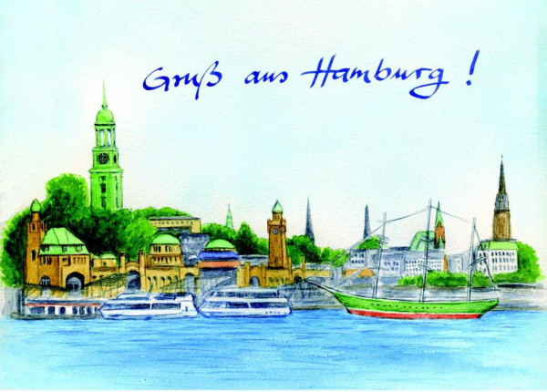 Postkarte A6 Hamburg-Panorama 1