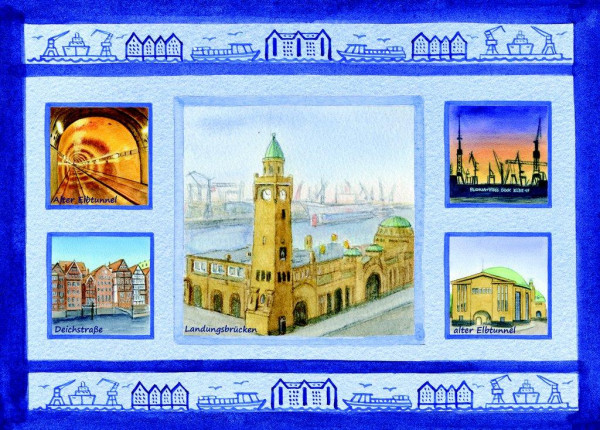 Postkarte A6 Ansichten Landungsbrücken