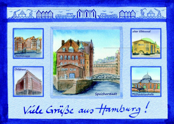 Postkarte A6 Ansichten Speicherstadt